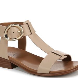 Elegant Beige Sandals with Gold Buckle